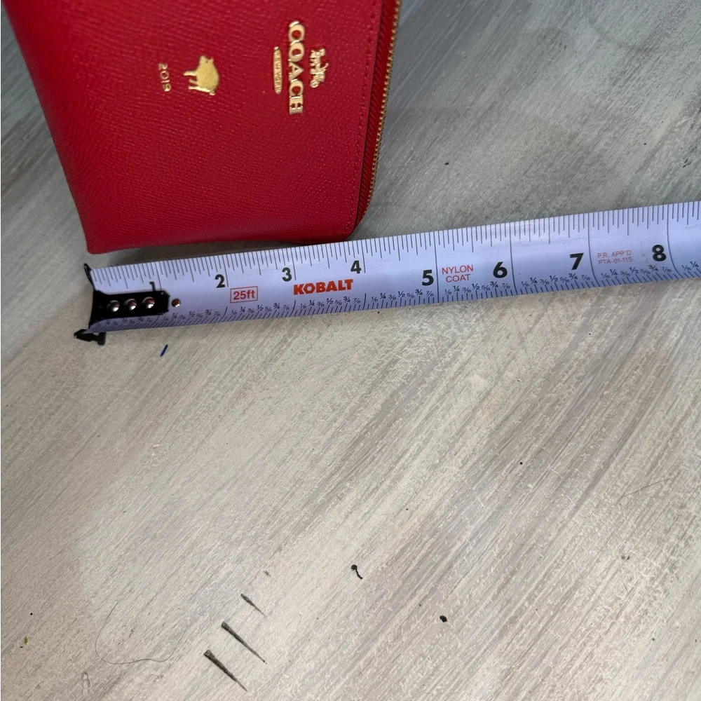 Coach Lunar New Year 2019 Pig Red Leather Cosmetic Pouch with Gold Logo